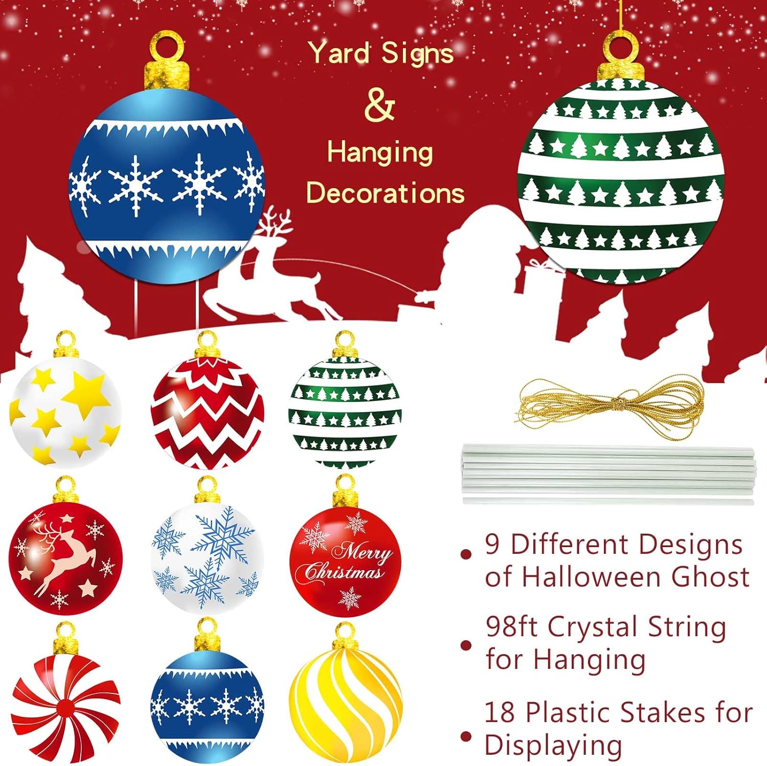 9Pcs Christmas Yard Signs With Stakes And Cords Christmas Balls Yard