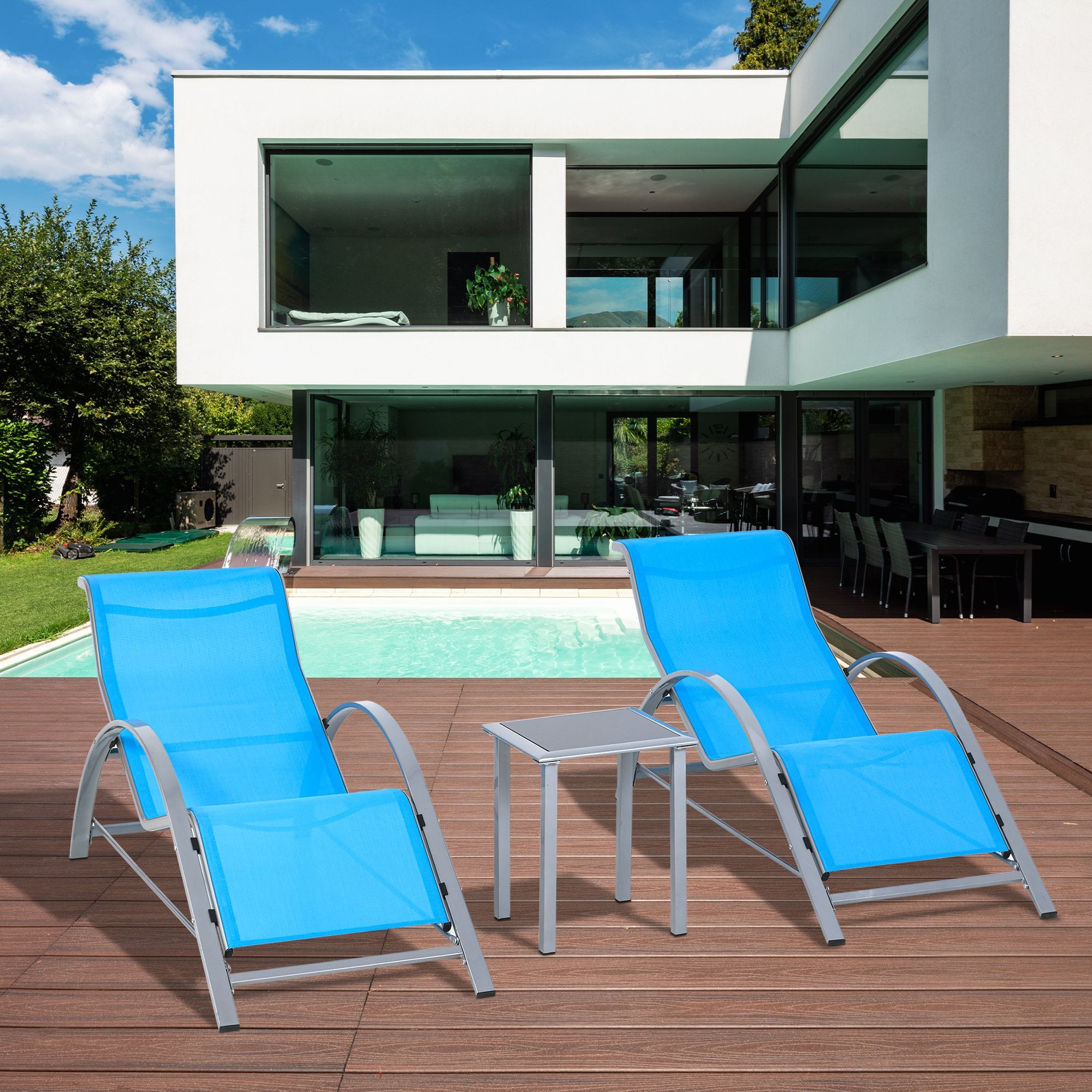 Outsunny 3 Pieces Patio Lounge Chair Set PE Rattan Wicker Beach Yard