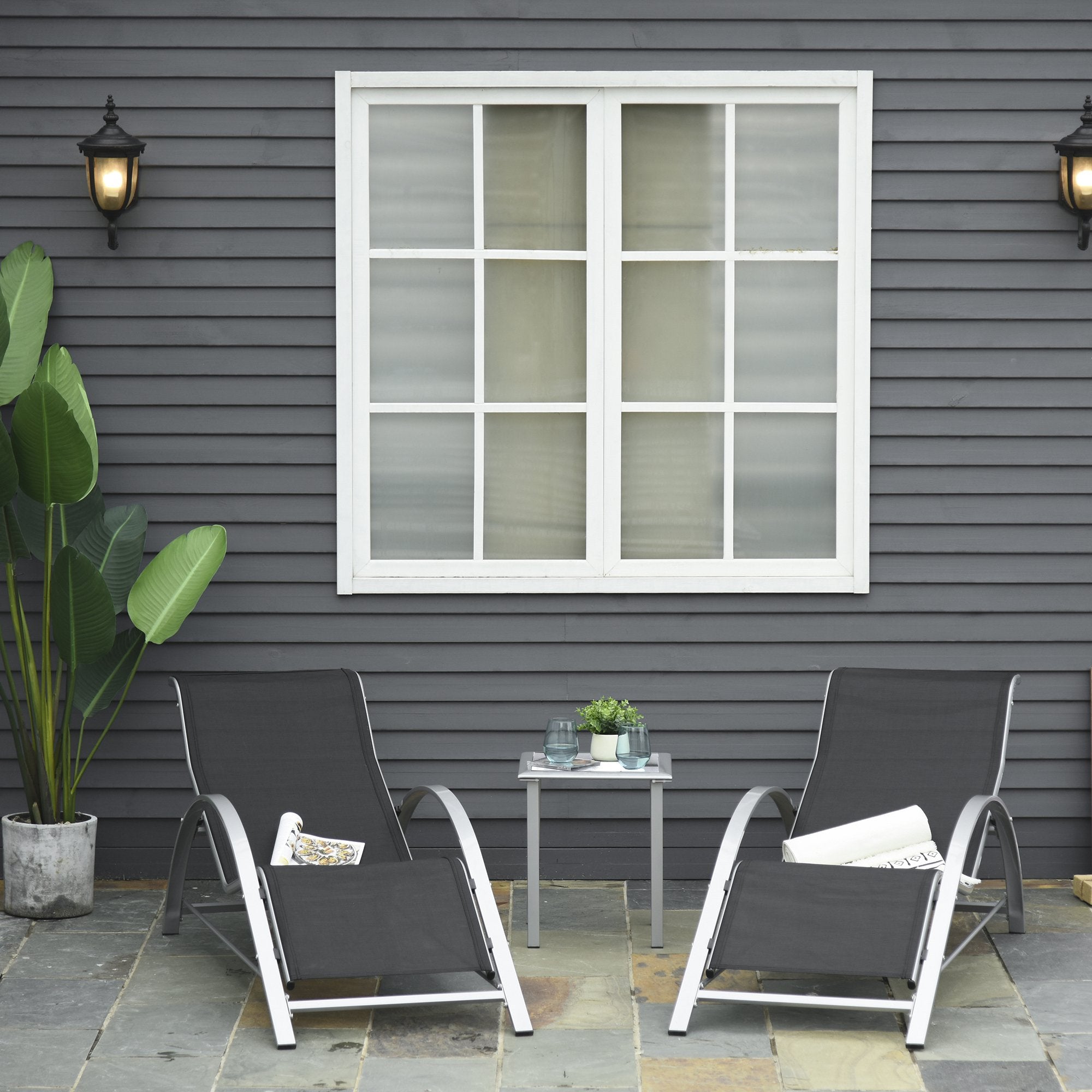 Outsunny 3 Pieces Patio Lounge Chair Set PE Rattan Wicker Beach Yard