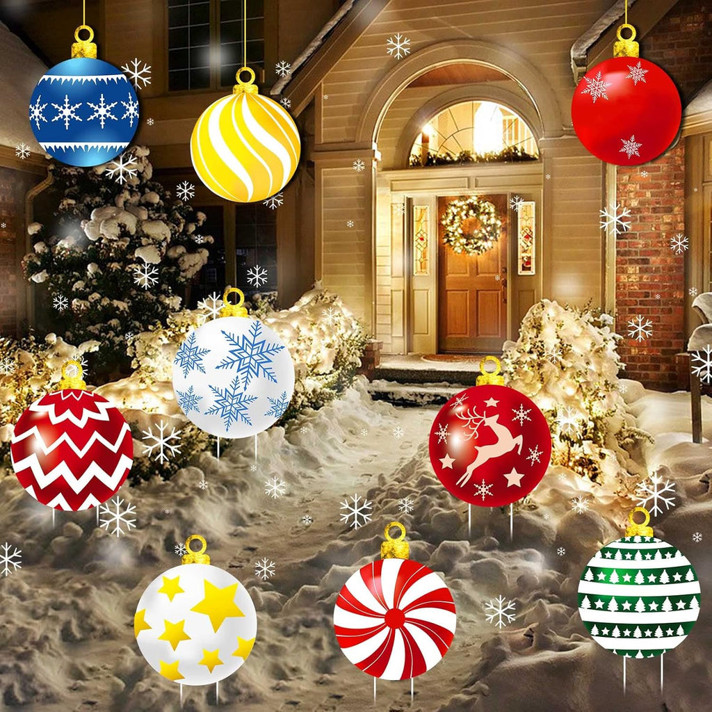 9Pcs Christmas Yard Signs With Stakes And Cords Christmas Balls Yard