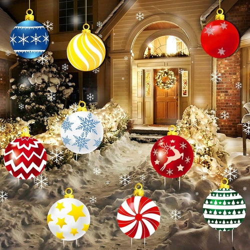 9Pcs Christmas Yard Signs With Stakes And Cords Christmas Balls Yard