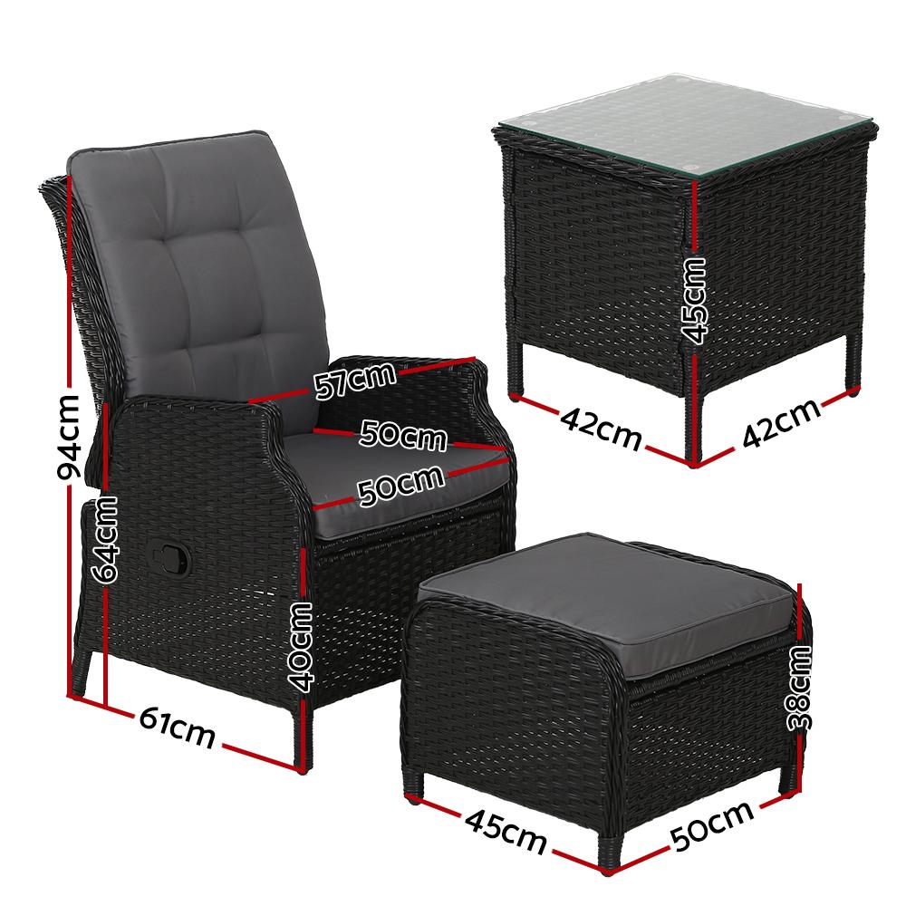 Gardeon 5PC Recliner Chairs Table Sun lounge Wicker Outdoor Furniture