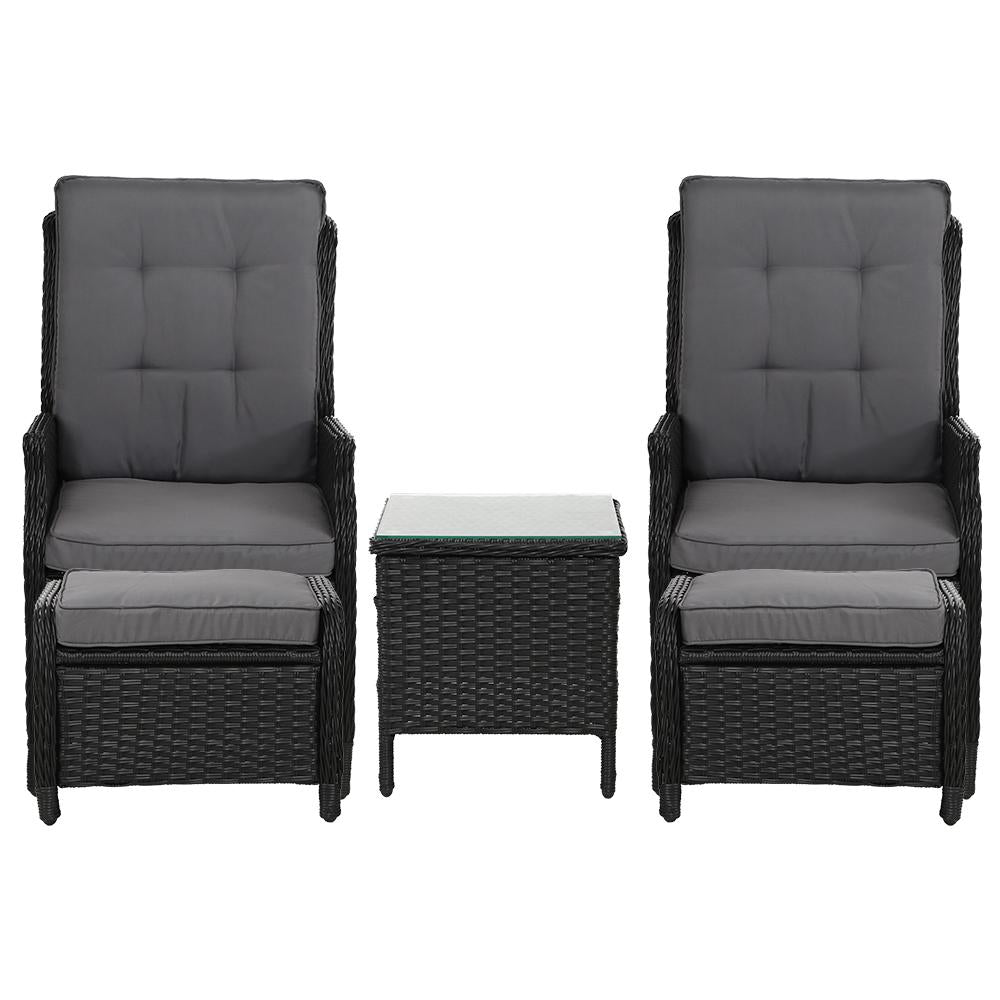 Gardeon 5PC Recliner Chairs Table Sun lounge Wicker Outdoor Furniture