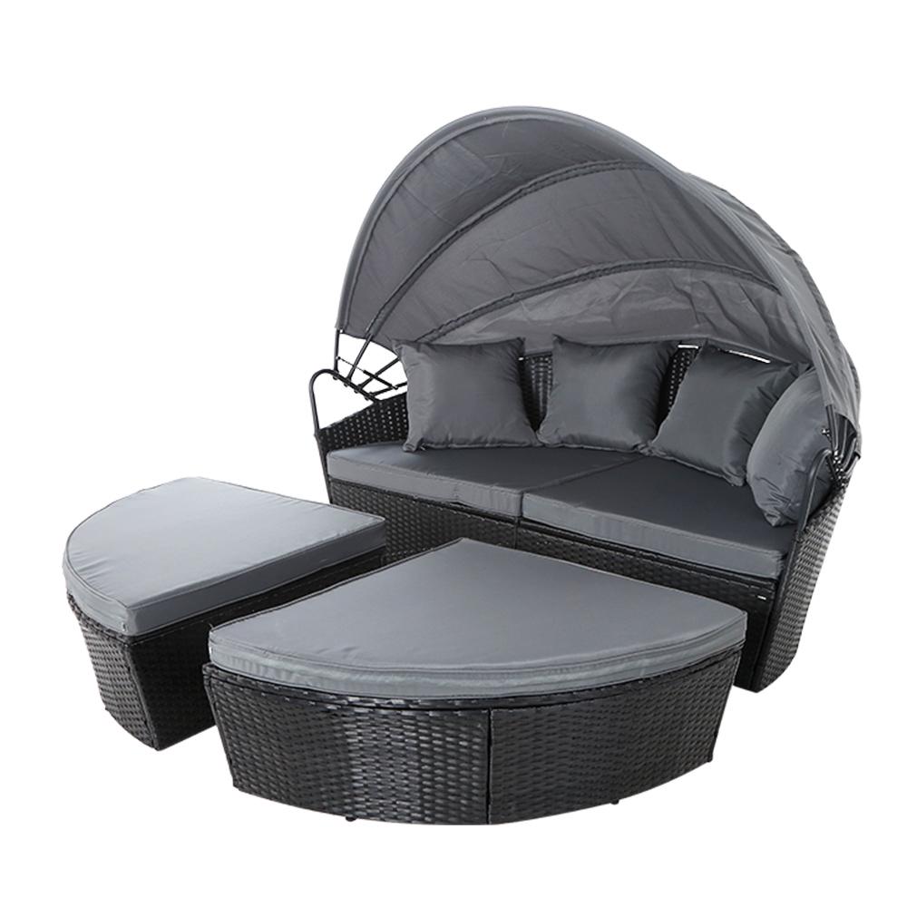 Gardeon Sun Lounge Setting Wicker Lounger Day Bed Outdoor Furniture