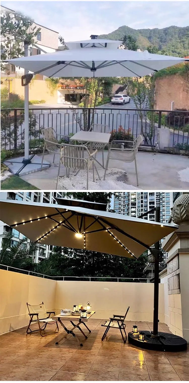 Outdoor Patio Umbrella Garden Balcony Villa Open-air Stall LED Large Solar Roman Umbrella