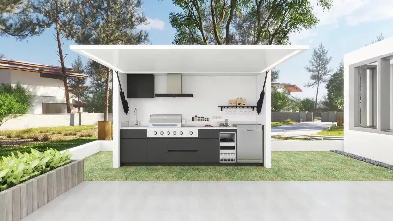 Custom Modern Outdoor Kitchen for Furniture Pool House with Stainless Steel Kitchen Cabinet for Gas BBQ Grill with Shed