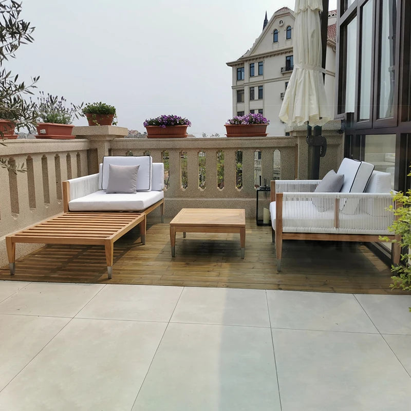 Outdoor Patio Leisure Sofa Wooden Garden Water Proof Rattan Teak Sofa Set Furniture