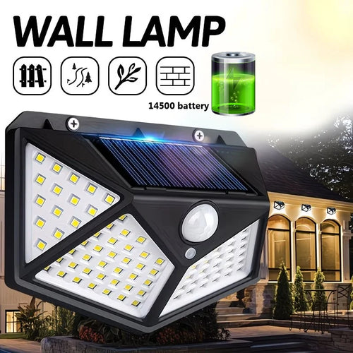 Solar Powered 100 LED Motion Sensor Wall Light, Waterproof Outdoor