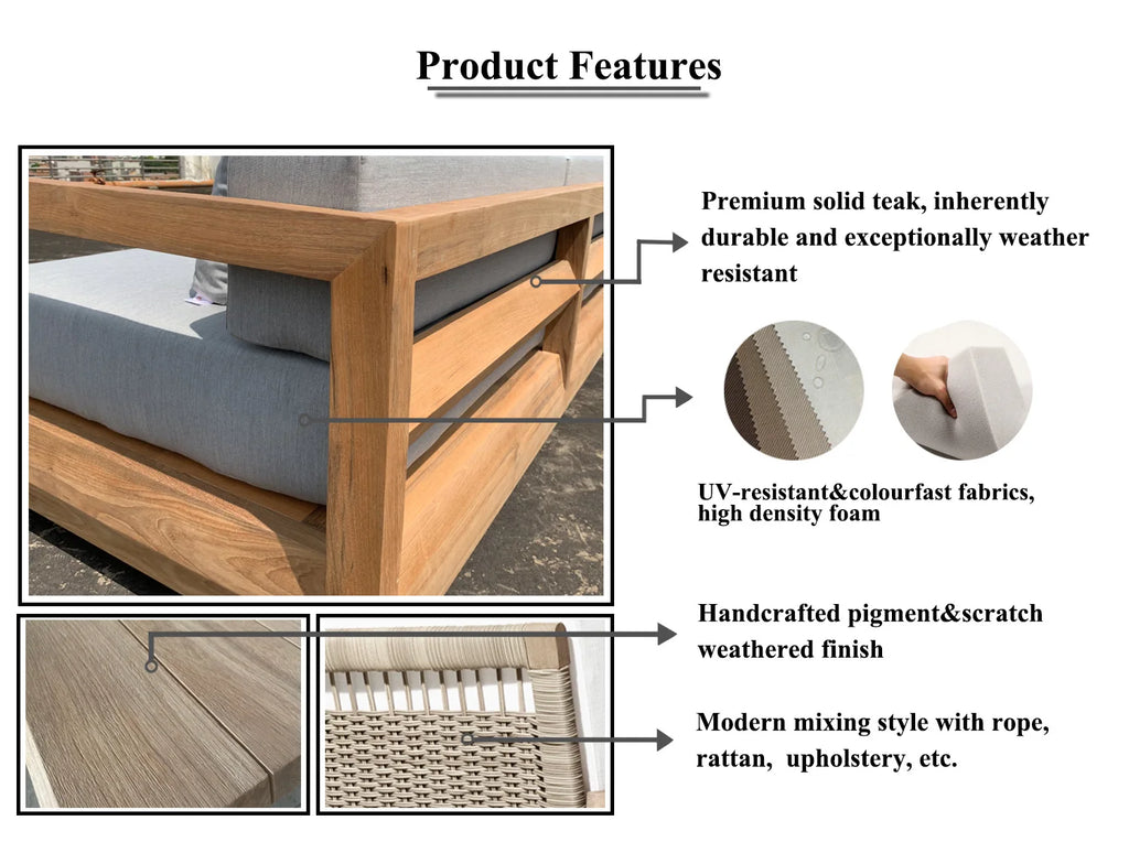Outdoor Patio Luxury Furniture Mixed Materials Footstool Solid Teak Wooden Stools Ottomans