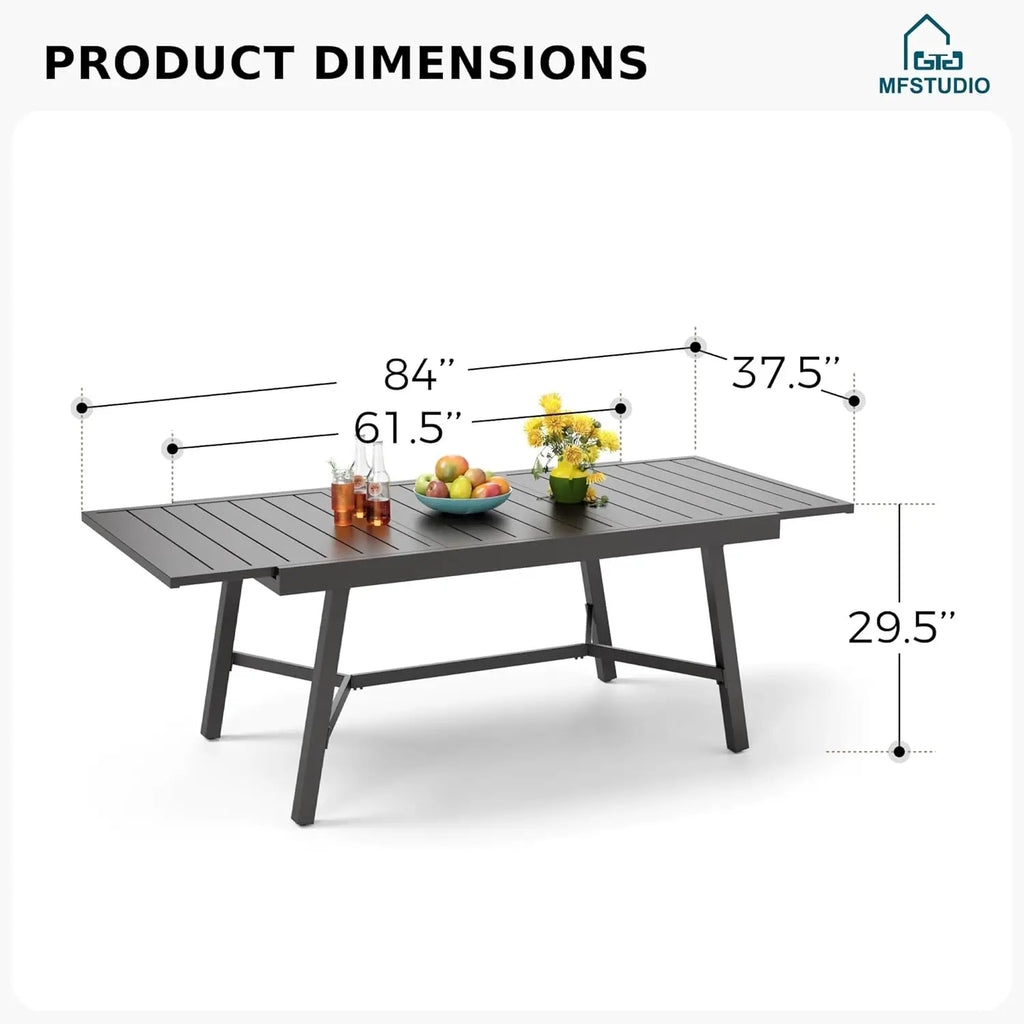Outdoor Dining Expandable Table,Adjustable Outdoor Inclined Leg Rectangle Table for 6-8 Person Lawn,Garden,Black Metal Frame