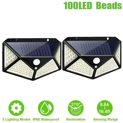 Solar Powered 100 LED Motion Sensor Wall Light, Waterproof Outdoor