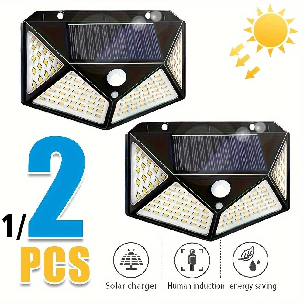 Solar Powered 100 LED Motion Sensor Wall Light, Waterproof Outdoor