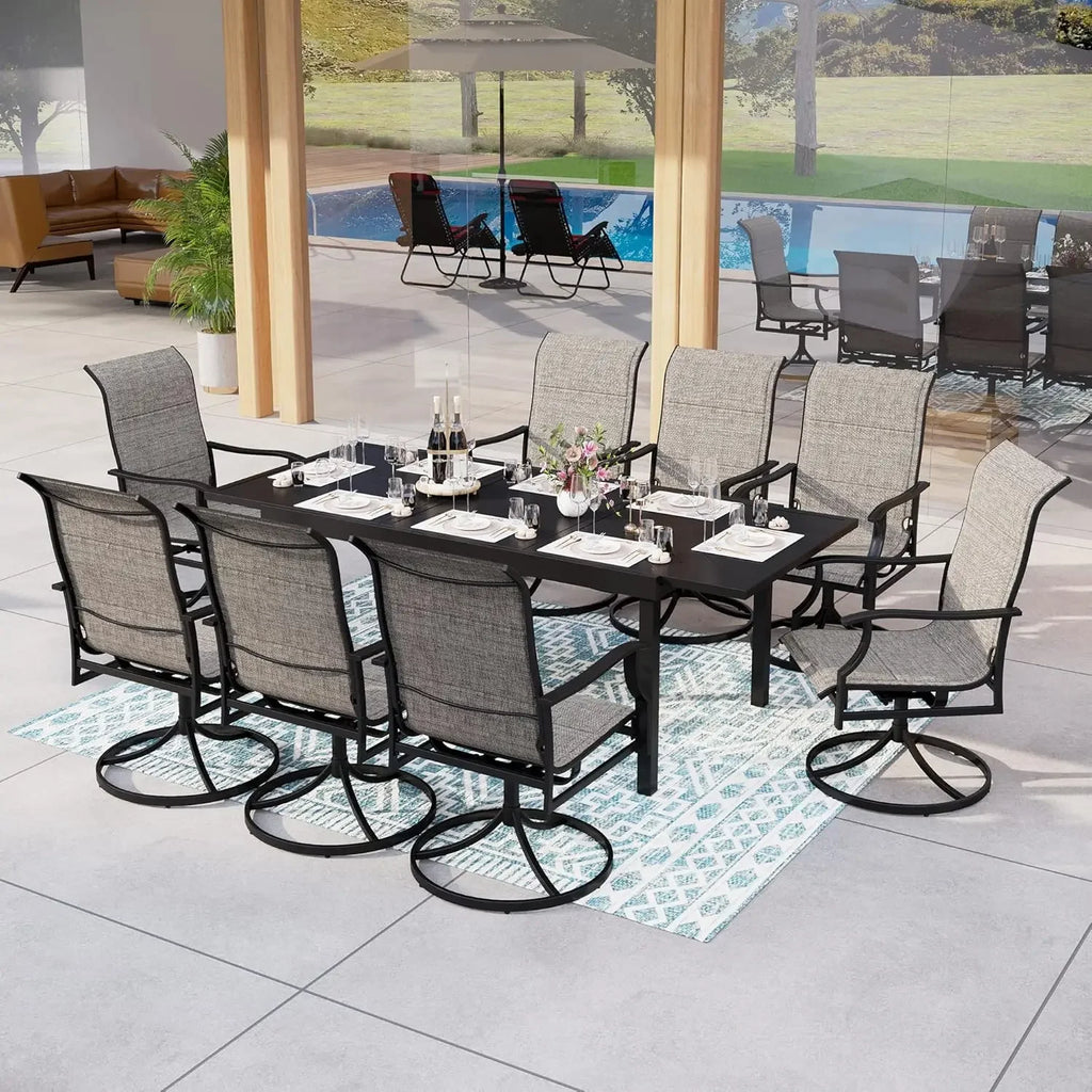 Outdoor Dining Expandable Table,Adjustable Outdoor Inclined Leg Rectangle Table for 6-8 Person Lawn,Garden,Black Metal Frame
