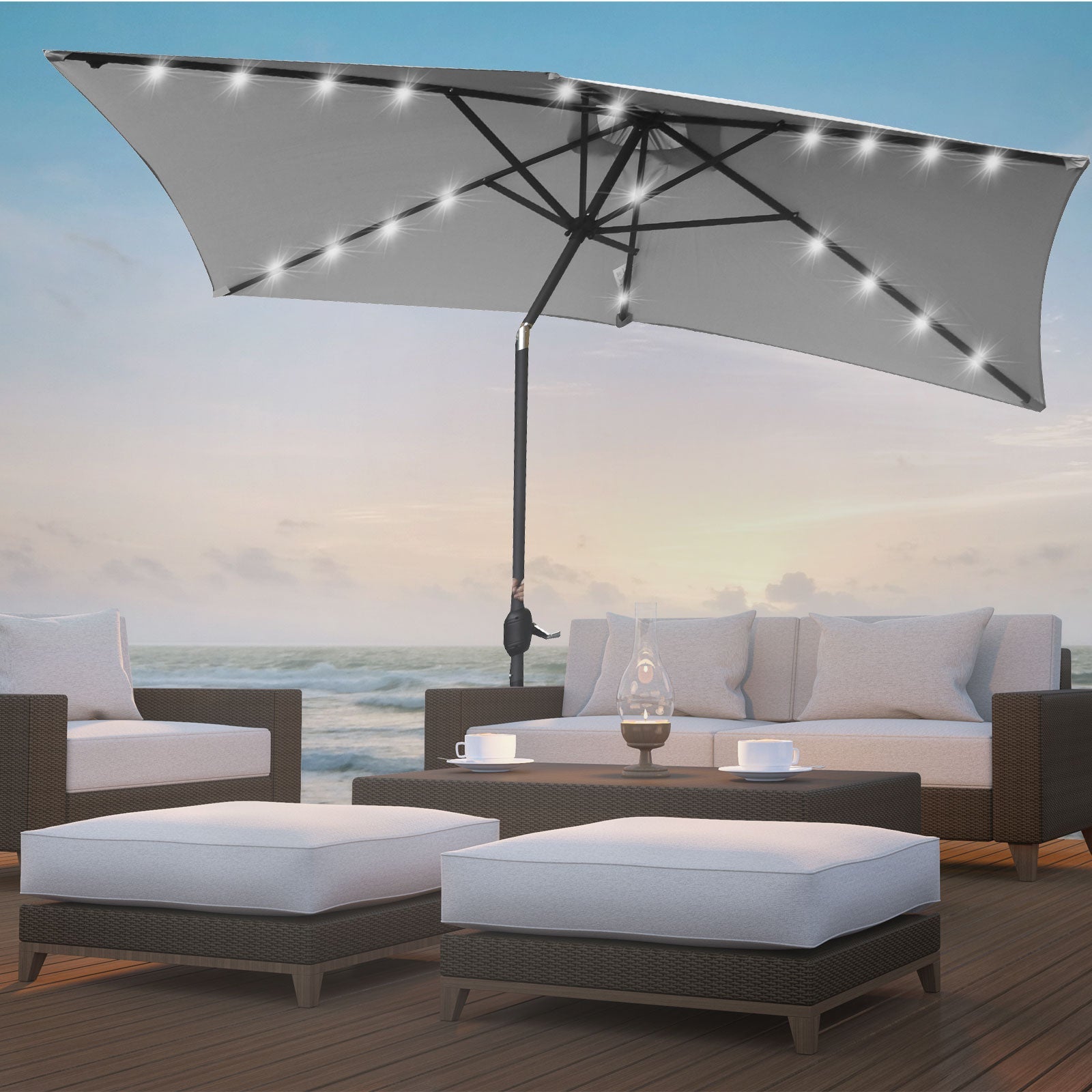 Arcadia Furniture Umbrella 3 Metre with Solar LED Lights Garden Yard