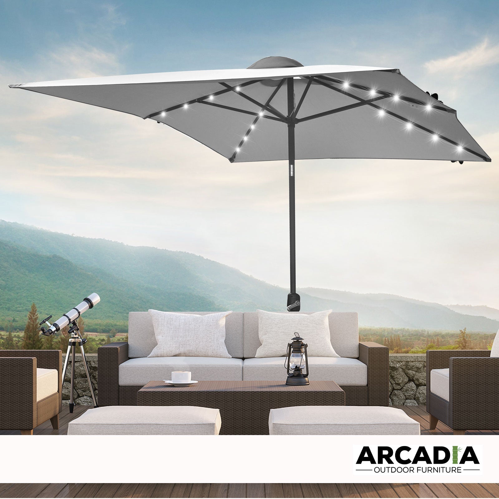 Arcadia Furniture Umbrella 3 Metre with Solar LED Lights Garden Yard