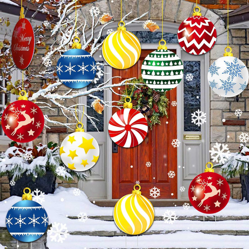 9Pcs Christmas Yard Signs With Stakes And Cords Christmas Balls Yard