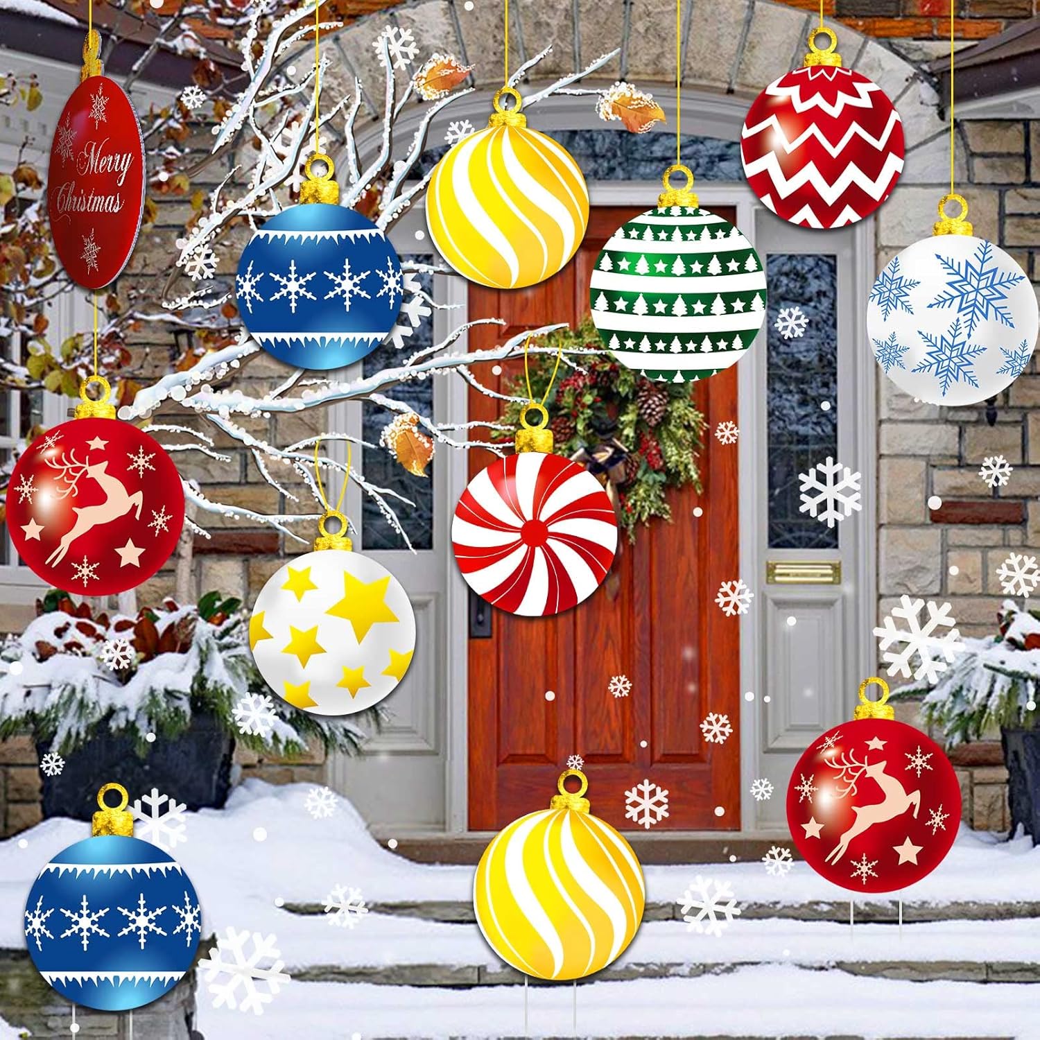 9Pcs Christmas Yard Signs With Stakes And Cords Christmas Balls Yard